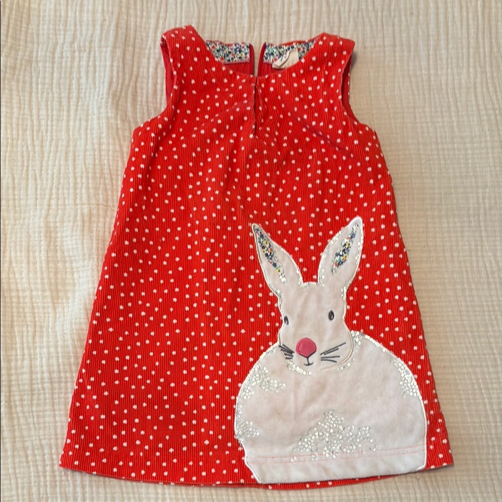Mini Boden Red Dress with Bunny Appliqué